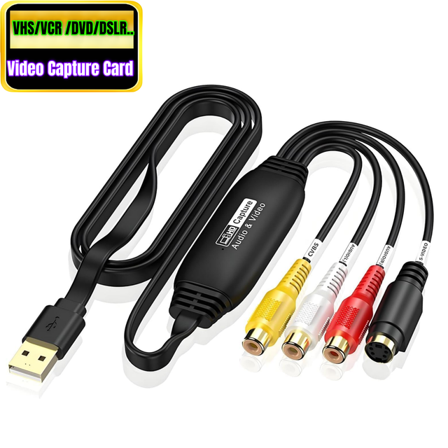 1M VHS to Digital Converter, USB Video Capture Card, VCR RCA AV to USB Audio Video Transfer Grabber, Convert Analog Adapter