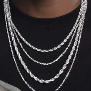 Cadena de Plata de Ley 925 Chapada en Oro Blanco/Amarillo de 2mm 3mm 4mm de Ancho para Collar, Joyería, Gran Venta - Product Image 6