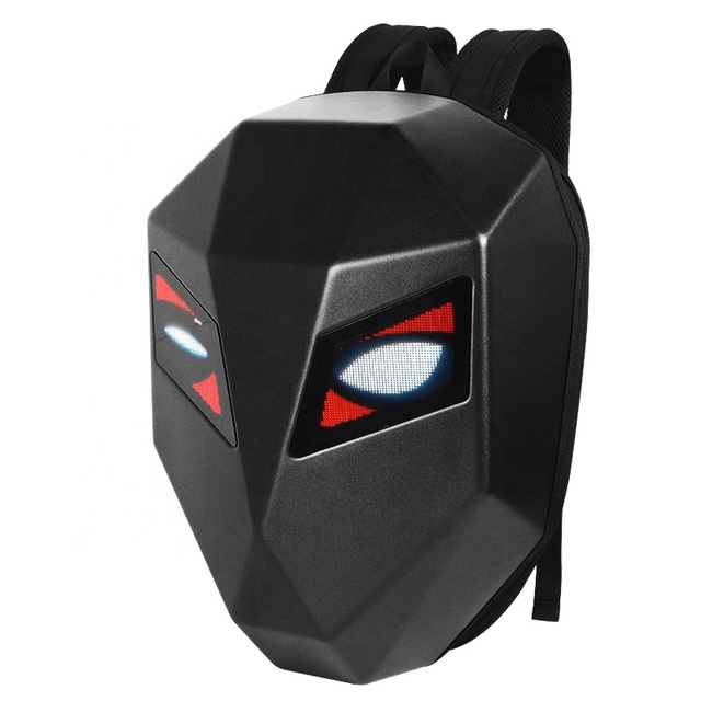 LED Backpack Waterproof Hard Shell DIY Cool Mask Eyes Motorcycle Riding Knight Screen Display LED Backpack for Man Boys