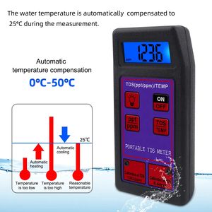 Hedao เครื่องวัดค่าพีเอชหน้าจอแสดงผล LED ความแม่นยำสูง, เครื่องวัดค่าพีพีเอ็ม2 in 1เครื่องทดสอบคุณภาพน้ำ tds/temp สำหรับห้องปฏิบัติการตู้ปลา - Product Image 3