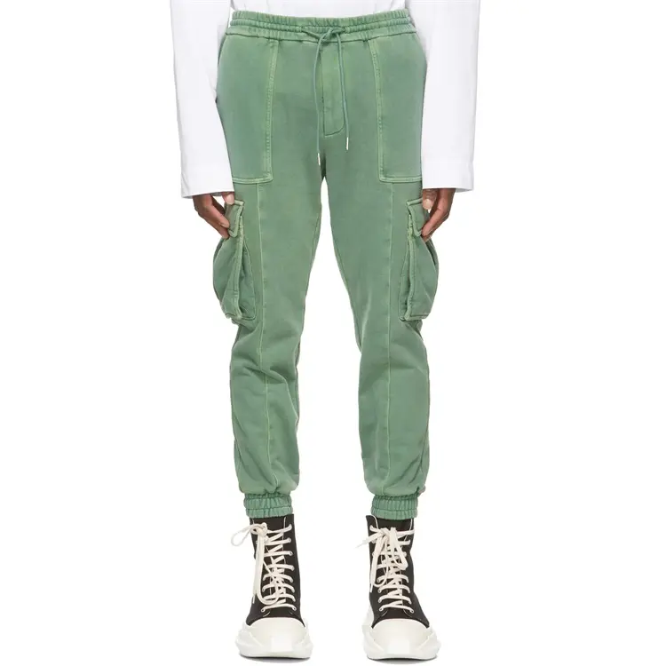 Custom green five-pocket casual French terry trousers for men