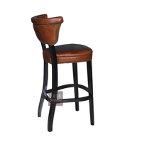 Chaise haute de bar Sunbellar en cuir véritable marron, style rétro vintage, avec piètement en bois, robuste, de luxe, pour la maison, la salle à manger ou le bar commercial.