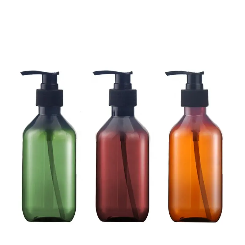 Wholesale Green brown transparent empty 300ml pet plastic body wash bottles shampoo bottle with lotion pump
