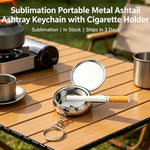 Cenicero Metálico Portátil Personalizado con Impresión por Sublimación, con Soporte para Cigarrillos - Product Image 1