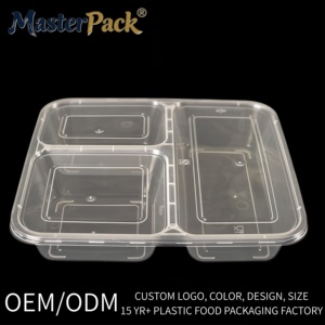 Boîtes à <span class=keywords><strong>lunch</strong></span> jetables personnalisables en PP de 3 mm, rectangulaires, anti-fuite, avec couvercles, pour plats à emporter (lot de 3) - Product Image 1