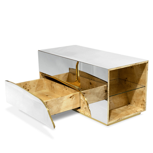 Contemporary Bedroom Furniture <b>Bedside</b> Table Cabinet <b>White</b> Stainless Steel Wood Luxury Modern Nightstand DS-BOCA-01-LAPIAZ Moder - Product Image 2