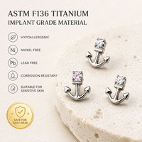 Bijou de piercing en titane ASTM F136 avec gemme CZ, labret à filetage interne pour cartilage, hélix, tragus