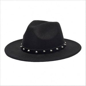 Sombreros de fieltro unisex con cinta de moda, estilo vintage, ala ancha, tipo Panamá, vaquero, Fedora, personalizables para fiestas - Product Image 5
