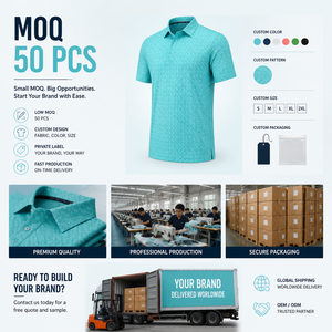 Chemises de golf personnalisées à imprimé turquoise pour hommes, motif micro-points, manches courtes, étiquette privée, fabricant OEM ODM - Product Image 4
