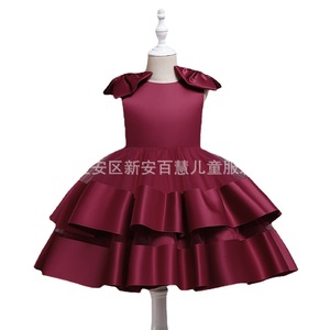 Childrens Satin Dress A-Line Scoop Neck Red Bean Paste Pink Champagne For Flower Girls Bh11 - Product Image 1
