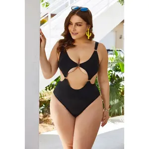 Customizable High-Waisted Plus Size Bikini Jumpsuit Sexy Open Navel Backless with Triangle Style Solid Color for Women