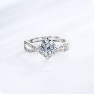 S925 モアサナイトダイヤモンド付きラウンドリング、トレンディな結婚指輪、約束指輪、記念日指輪 - Product Image 5