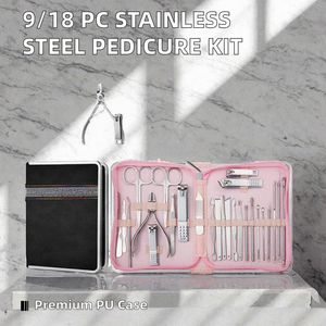 Kit de manucure et pédicure 18 pièces, ensemble de soins des ongles en acier inoxydable, étui en cuir PU noir - Product Image 2