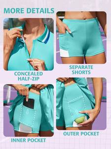 Golfjurk Quick Dry Pickleball Padel 2-in-1 Tennisjurk Premium Kwaliteit Dames Sportkleding Tennisrokken met Rits - Product Image 4