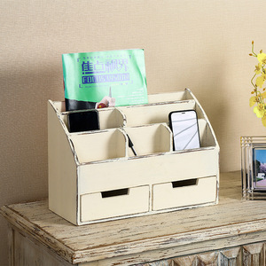 Creative Desktop Organizer Solid Wood Storage <b>Box</b> With Compartments Open Top For Office Home Use - Product Image 2