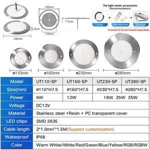 12 Volt màu xanh Slim 316 thép không gỉ không thấm nước IP68 hồ bơi đèn RGB chìm hồ bơi đèn LED dưới nước - Product Image 3