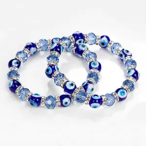 Devil eye jewelry Bohemia female Crystal Beads Blue Eye Bracelet Crystal Beaded Strand Bracelets Stretch Turkish Eye Bracelet