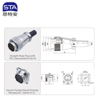 Konektor Sirkular WS24 2 3 4 9 10 12 19 Pin Paduan Seng Lurus Male Female Plug dengan Selubung PVC Soket Pemasangan Flens Persegi