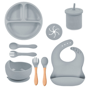 Set <span class=keywords><strong>de</strong></span> Regalo para Bebés en Oferta, Plato y Tazón con Succión para Niños Pequeños, Vaso, Babero, Cuchara, Set <span class=keywords><strong>de</strong></span> Alimentación <span class=keywords><strong>de</strong></span> Silicona para Bebés - Product Image 6