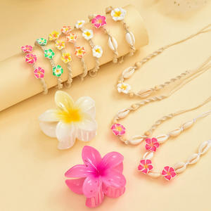 Verano playa viaje vacaciones Shell flor pulsera bohemio colorido Frangipani Shell hecho a mano tejido collar tobillera conjunto - Product Image 1