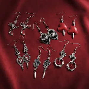 10 pairs/bag Gothic Punk Vintage Earrings Set Y2k Jewelry Fairy Coquette Rock Harajuku Spider Snake Halloween Earrings for Women