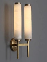 Applique Murale LED Post-Moderne Minimaliste en Cuivre Massif et Marbre pour Salle de Bain, Lumière Chaude 3000K, Contrôle par Interrupteur Mural, CRI Élevé 90, Idéale Hôtels