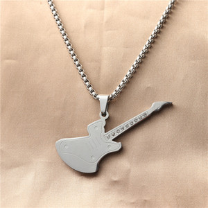 <b>Titanium</b> Steel Guitar Pendant Necklace Men's Retro Rock Style Stainless Steel <b>Chain</b> Everyday Wear Geometric Design - Product Image 1