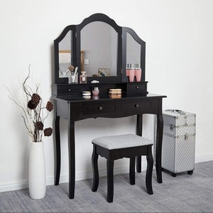 <strong>Black</strong> Dresser Makeup <strong>Vanity</strong> <strong>Table</strong> with Mirror and Chair - Product Image 2