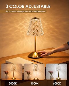 Lampe de table LED sans fil rechargeable en cristal, luxe, commande tactile sans fil, style nordique moderne, lampe de bureau pour restaurant, Lampada Da Tavolo - Product Image 5