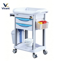 Chariot de traitement hospitalier multifonctionnel en ABS avec tiroirs, poubelle et panier à accessoires pour usage clinique