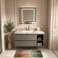 Meuble-lavabo flottant moderne, coiffeuse en bois massif, plan de travail en pierre frittée, vasque en céramique intégrée OEM/ODM