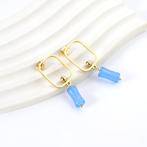 Stud Earrings Geometric Square <b>Frame</b> With Colorful Beads For Women Gift Fashion Jewelry - Product Image 4