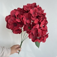 I5006 Promo Terbatas Bunga Hydrangea Buatan Berkualitas Tinggi Kelopak Besar 30 cm Bunga Hydrangea Lima Kepala Dengan Daun