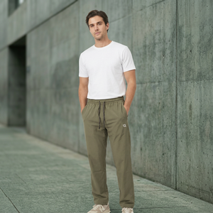 <b>Men's</b> Olive Polyester Lightweight Breathable Sweatpants with Pockets <b>Elastic</b> Waist Drawstring Casual Joggers Summer Wear - Product Image 5