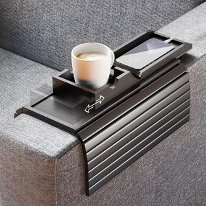 <span class=keywords><strong>Mesa</strong></span> Auxiliar Plegable Antideslizante Desmontable Negra 2 en 1 para Sofá, Bandeja para Brazo de Sofá con Portavasos para Bebidas, Control Remoto de TV y Bandejas de Almacenamiento para Aperitivos - Product Image 1