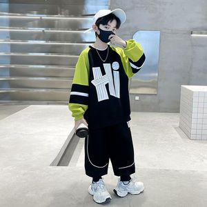 Ensemble de <span class=keywords><strong>sweat</strong></span>-shirts en coton uni pour garçons, style hip-hop, printemps-automne, nouveau style tendance 2025, hauts pour enfants plus âgés - Product Image 4