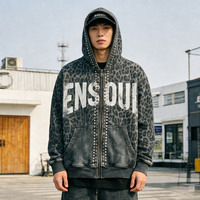 Sweat à capuche zippé pour homme en coton épais, délavé à l'acide et vieilli, style streetwear, avec impression numérique, personnalisé et décontracté