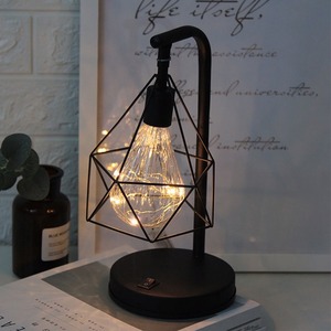 Retro Iron Art <b>LED</b> <b>Night</b> <b>Light</b> Geometric Desk Lighting Bedside Lamp Classic Iron Home Living Room Coffee Bar Decor Ambience Lamp - Product Image 4