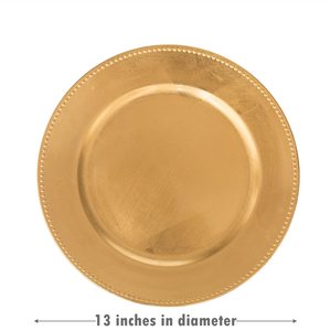 イベント用の再利用可能な13インチの丸みを帯びたイエローゴールドのプラスチック製の結婚式のビーズの充電器プレート - Product Image 4