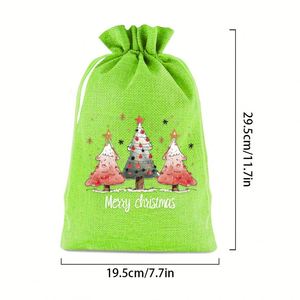 Nouveau design 2026 – Sacs de Noël personnalisés en toile de jute imprimée, grands sacs de rangement à cordon pour cadeaux et décorations de fêtes - Product Image 2