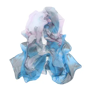 高級ファッション美しいリサイクル可能な長い印刷純粋なシルクスカーフ