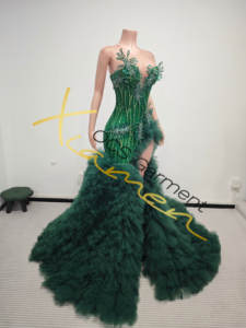 Ocstrade Professionelle Fabrik Luxuriöses Grünes 3D-Strass Mehrschichtiges Tüll Langes Abendkleid Elegantes Ballkleid für Festliche Anlässe - Product Image 5