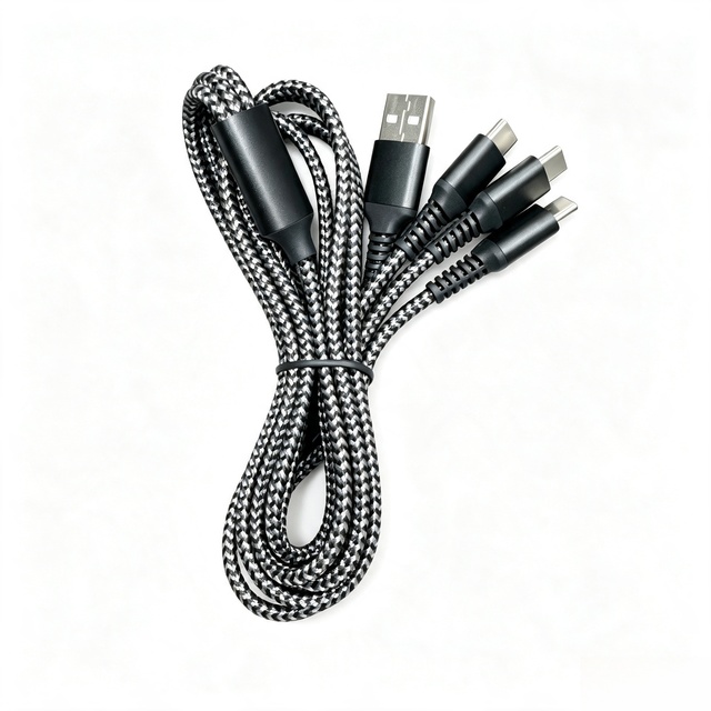 Togudu T-255 3 in 1 USB-A Type-C Charging Cable Nylon Braided Durable Reinforced Joint MultiPort for Mobile Phone