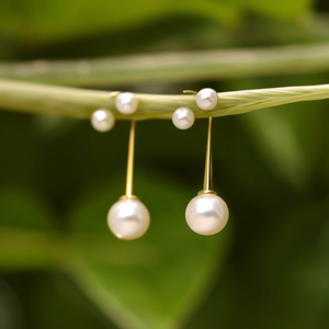 Boucles d'oreilles pendantes fines en acier inoxydable 316L avec placage or PVD, design perle durable et résistant - Product Image 3