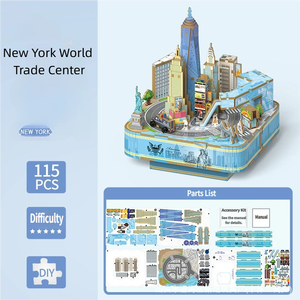 Caja de Música de Madera 3D del Centro Comercial del Mundo de Nueva York, Rompecabezas Mecánico de Cuerda, Ensamblaje Rápido, Adorno de Escritorio DIY, Transfronterizo - Product Image 2