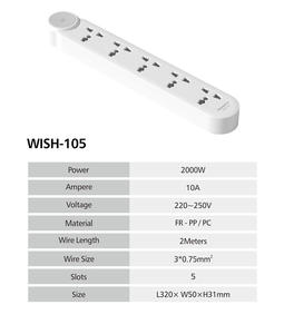 Wall Mountable <b>Universal</b> Type WISH Tabletop Power Strip PP Material Copper Cable Safety Shutter Fireproof for Home Use - Product Image 2