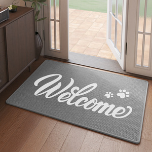 Alfombra de Bienvenida Rectangular Antideslizante para Interiores con Diseño de Huella de Perro, Fibra de Poliéster, Estilo Moderno - Product Image 1