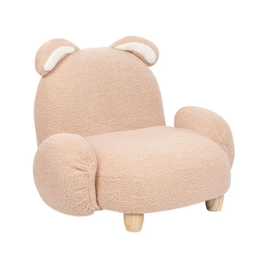 Meubles modernes pour enfants Fauteuil rembourré en tissu Teddy pour enfants en forme de lapin Accent Canapé de loisirs avec pieds en bois