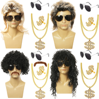 Perruques pour fans de heavy metal, lunettes de soleil punk rock cool, collier dollar, bagues, en polyester, style personnage, pour fêtes et festivals