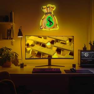Letrero Luminoso LED con Forma de Bolsa de Dinero, Luz de Neón con Diseño de Dólares para Decoración de Pared, Sala de Juegos, Dormitorio - Product Image 6
